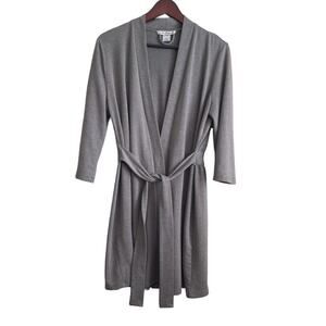Linea Dontatella Robe Women S/M Gray Attached Belt 3/4 Sleeve Gathered‎ Back